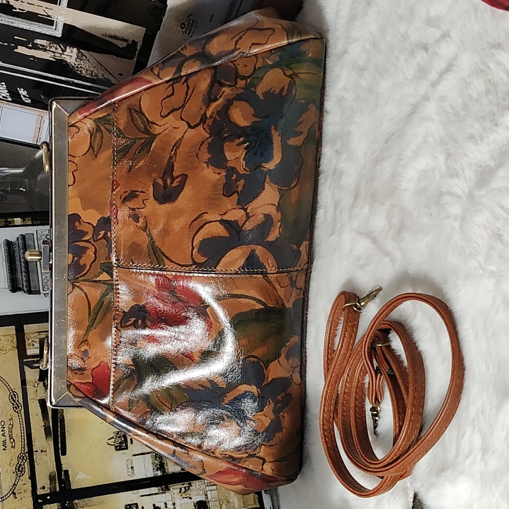 Patricia Nash Floral Painted Leather Satchel in Tan, Brown, Green, Red - Picture 2 of 15